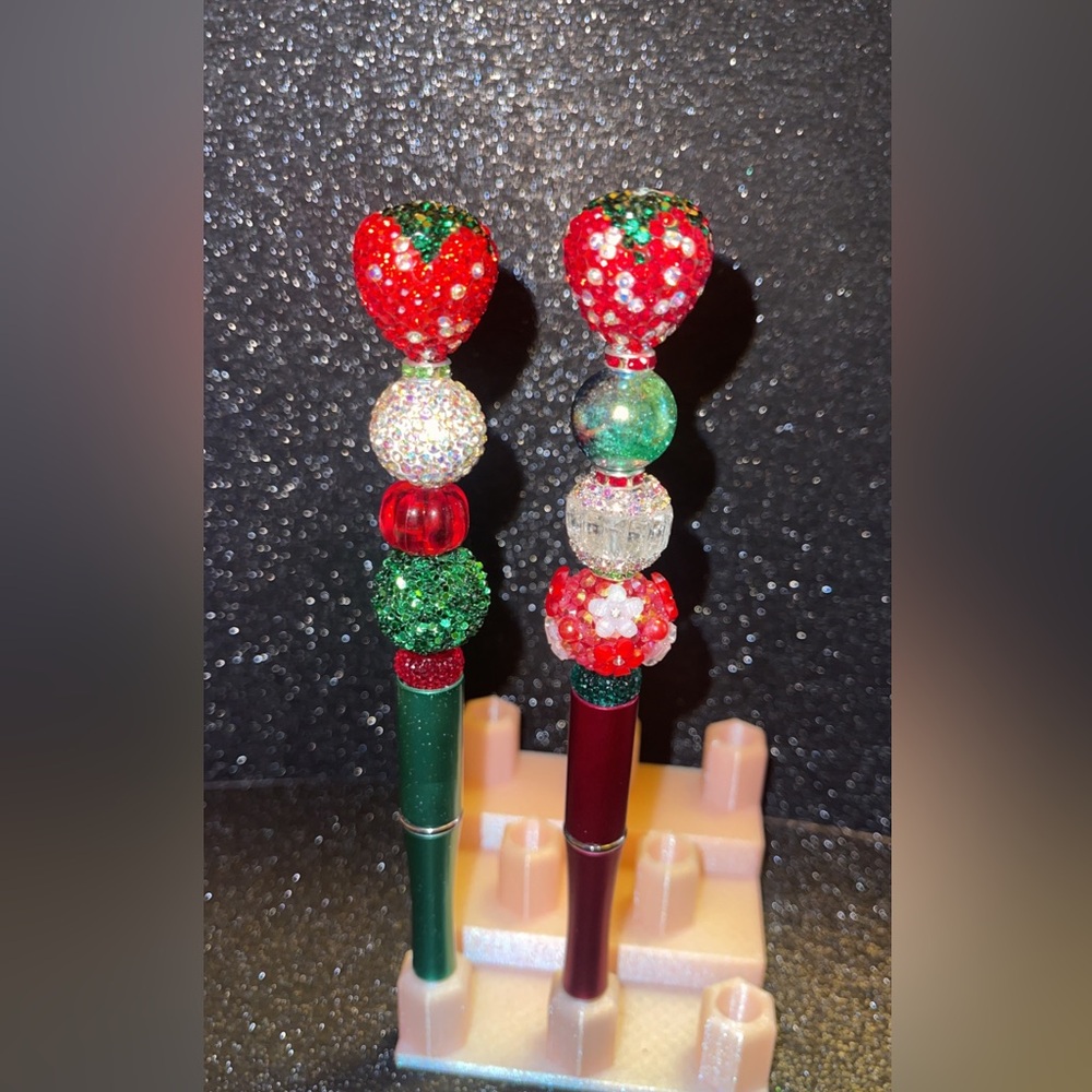 Custom strawberry beaded pen